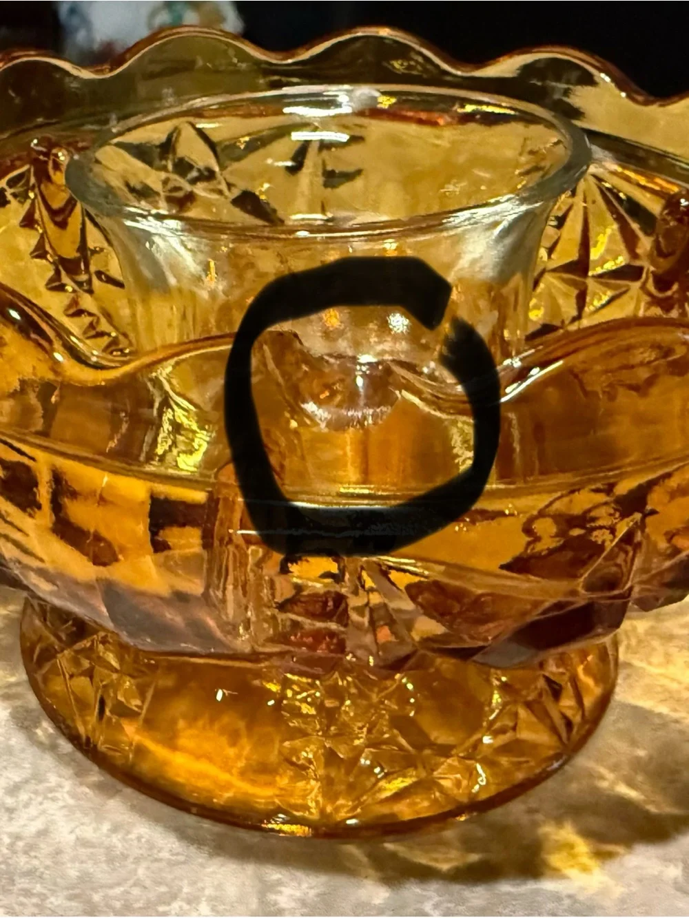 2 Vintage Indiana Glass Stars And Bars Fairy Lamp Candle Tea Light Holder Amber